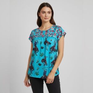 Cowgirl Blouse, Western Woman Turquoise and Floral Top, Western Women